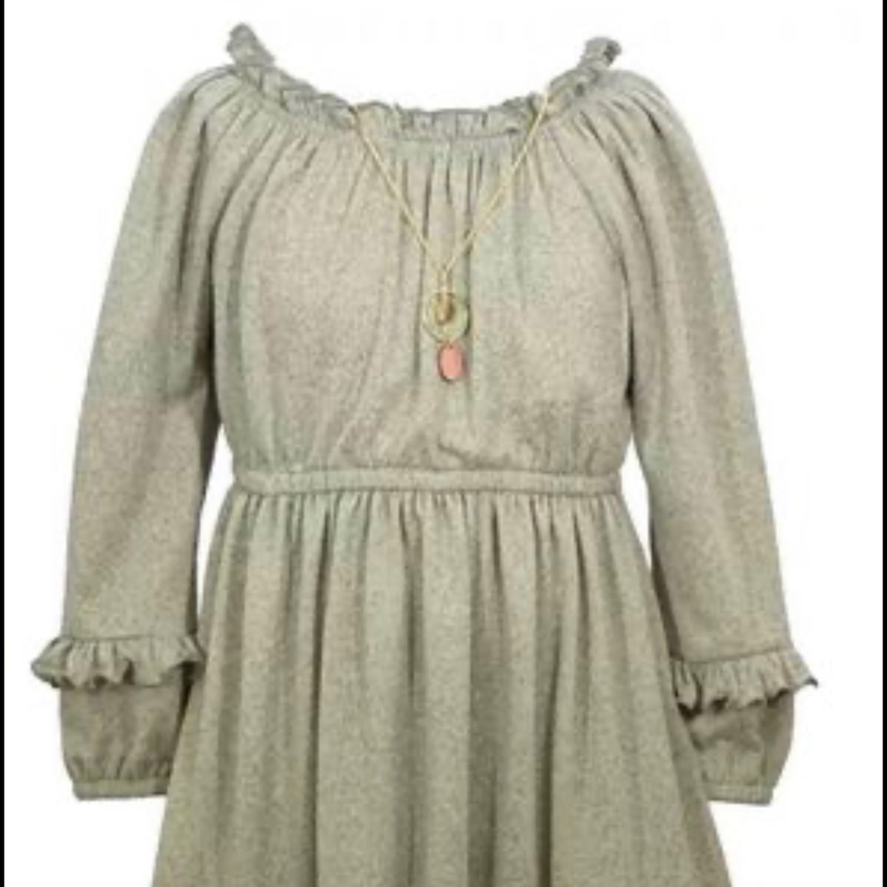 Girls Long-Sleeved Hacci Knit Dress Set, 2 Piece
